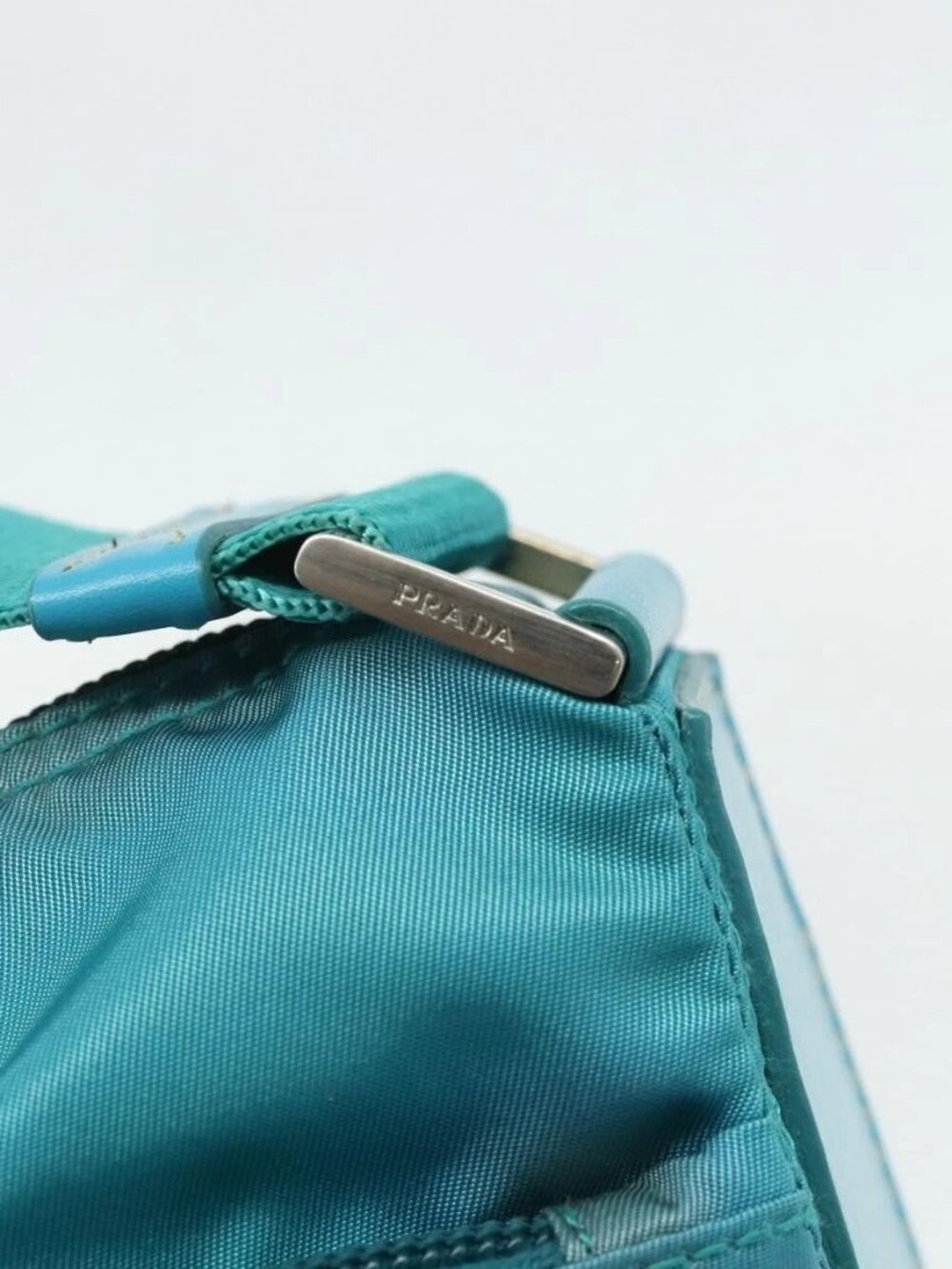 PRADA Shoulder Bag Nylon Turquoise Blue Silver Auth 177218A - Picture 10 of 16